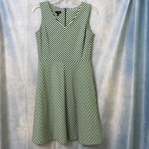Sleeveless Green Striped Fit & Flare Talbots Dress